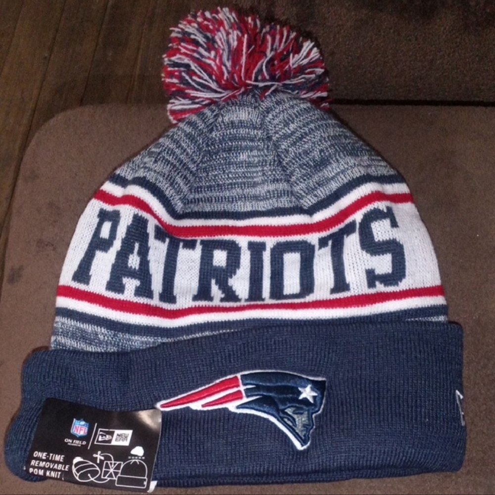 NFL Patriots Blue and Red Knit Beanie